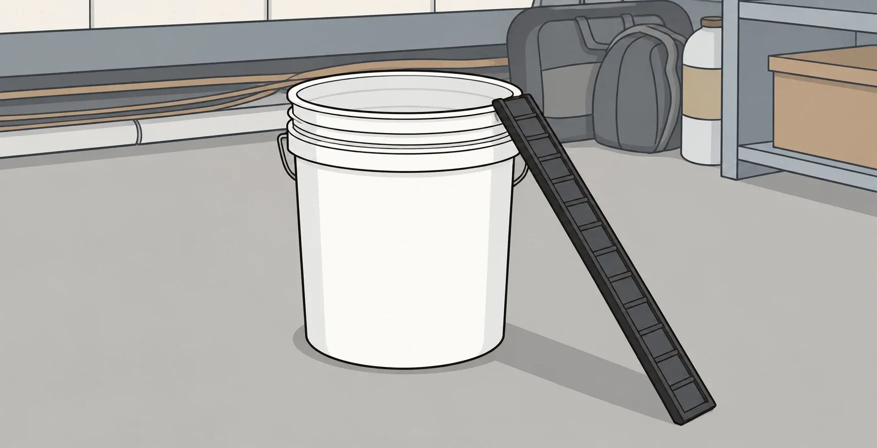 Illustration of a white bucket and separate access ramp