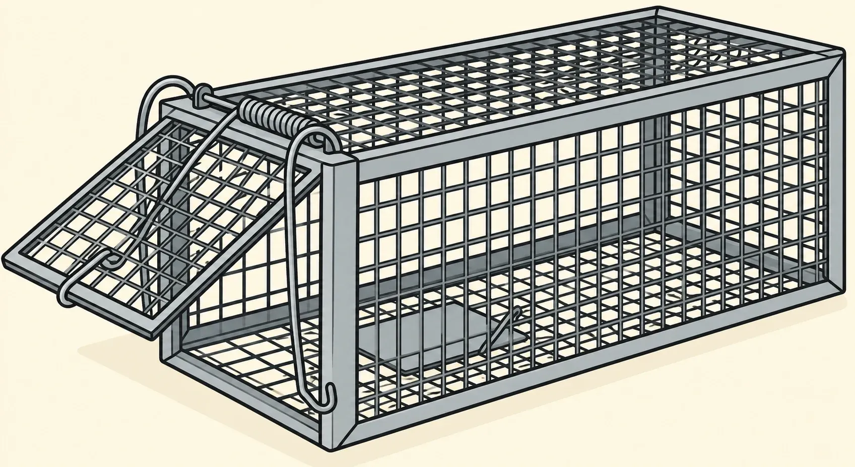 Illustration of an empty wire-cage live-catch mouse trap